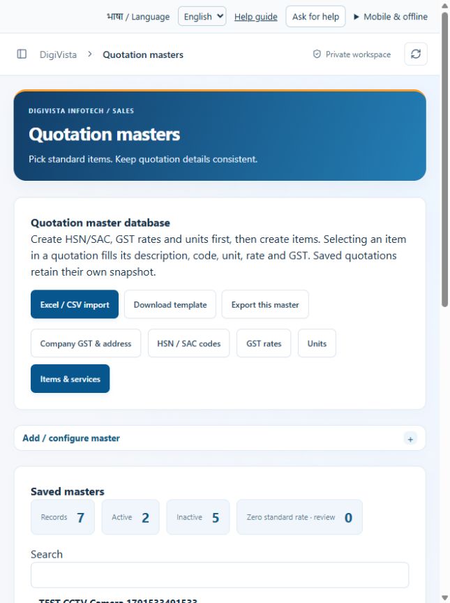 Quotation masters screen preview