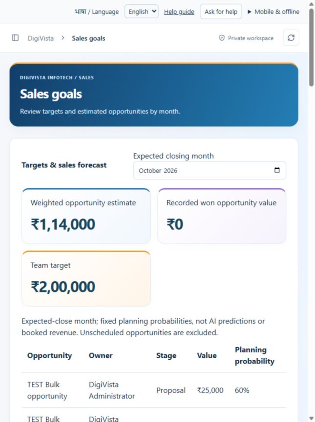Sales goals screen preview