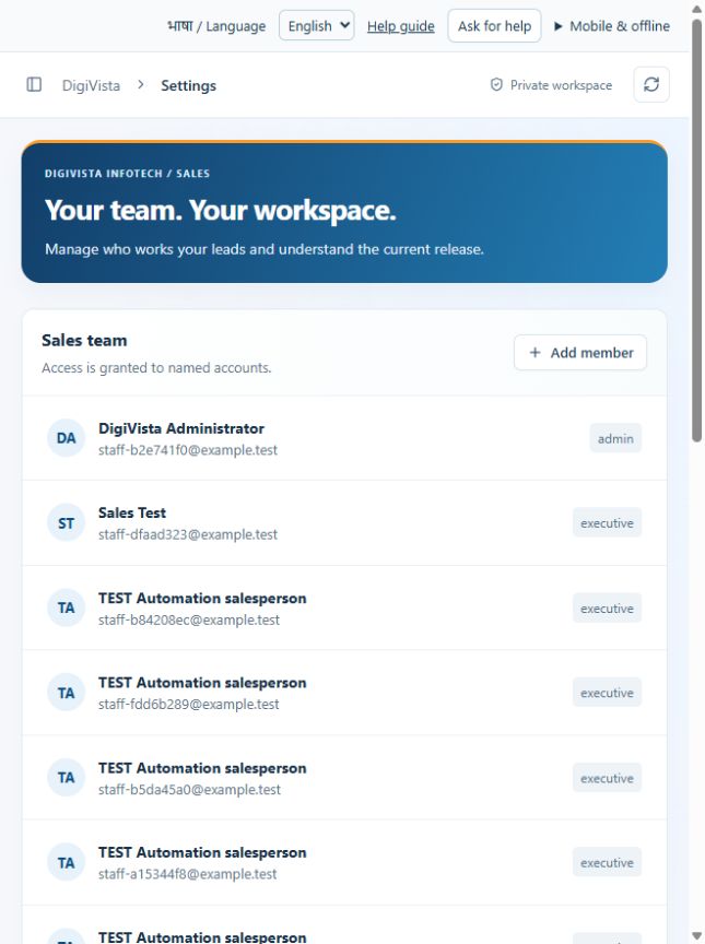 Team & settings screen preview